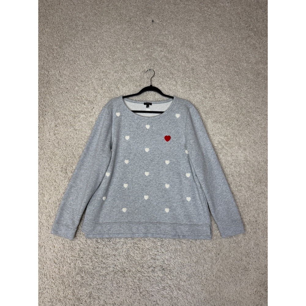 Talbots Sweatshirt Womens XL Gray Hearts Love Wool Blend Valentines